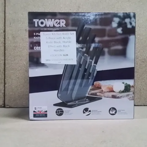 BOXED TOWER 5 PIECE STAINLESS STEEL KNIFE SET WITH CERA STONE 