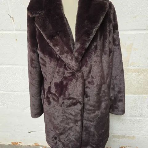 RUTH LANGSFORD FAUX FUR COAT - WINE - SIZE 10