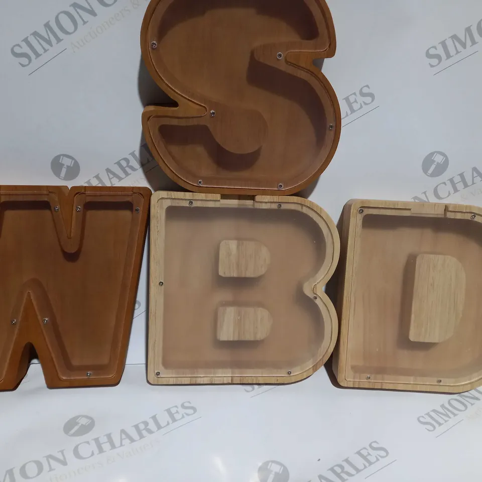 LOT OF 4 WOODEN LETTERS W,S,B,D,