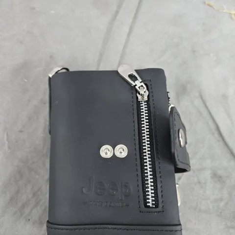 JEEP LEATHER WALLET WITH ZIP COIN POCKET – BLACK