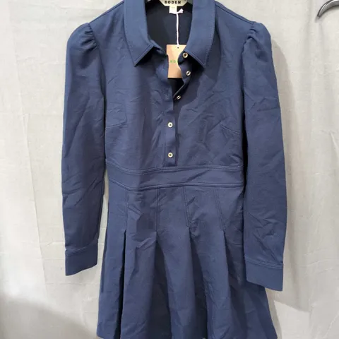 BODEN NAVY DRESS, UK 8P (US 4P) – LONG-SLEEVE COLLARED SHIRT DRESS
