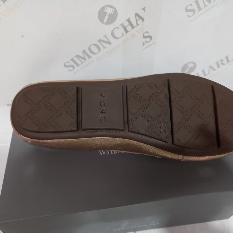 BOXED PAIR OF VIONIC "DEBBIE" LOAFER IN ROSE GOLD, UK SIZE 5