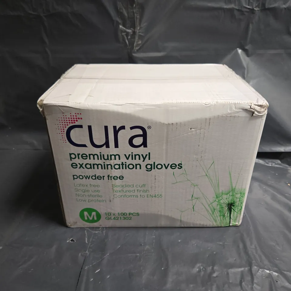 BOXED CURA PREMIUM VINYL EXAMINATION GLOVES POWDER FREE MEDIUM (1000PCS)