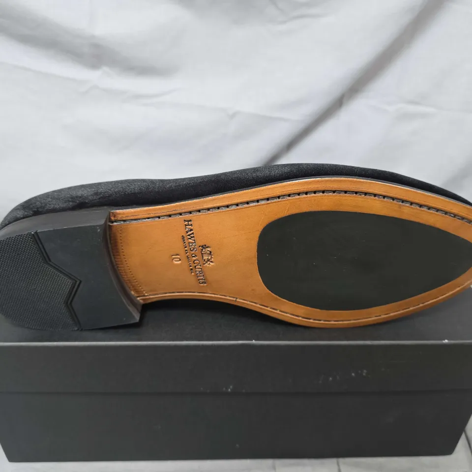 BOXED PAIR OF HAWES & CURTIS VELVET BELGIAN LOAFERS IN BLACK - SIZE 10