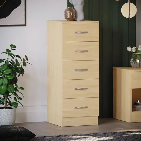 BOXED MAYBERY 5 DRAWER 34.5CM W TALLBOY - PINE (1 BOX)