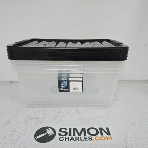 SET OF 4 PREMIER STORAGE MAXI BOX & LID – CLEAR PLASTIC STORAGE BOX WITH BLACK LID