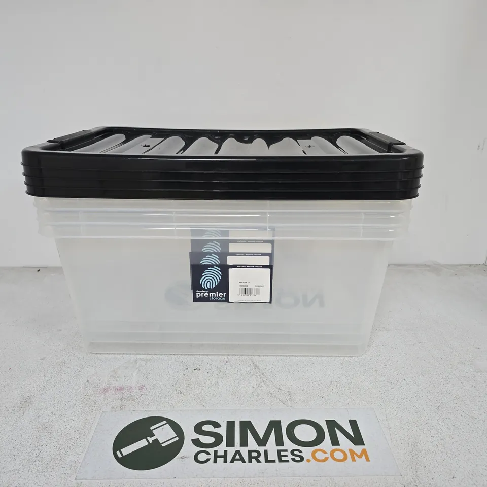 SET OF 4 PREMIER STORAGE MAXI BOX & LID – CLEAR PLASTIC STORAGE BOX WITH BLACK LID