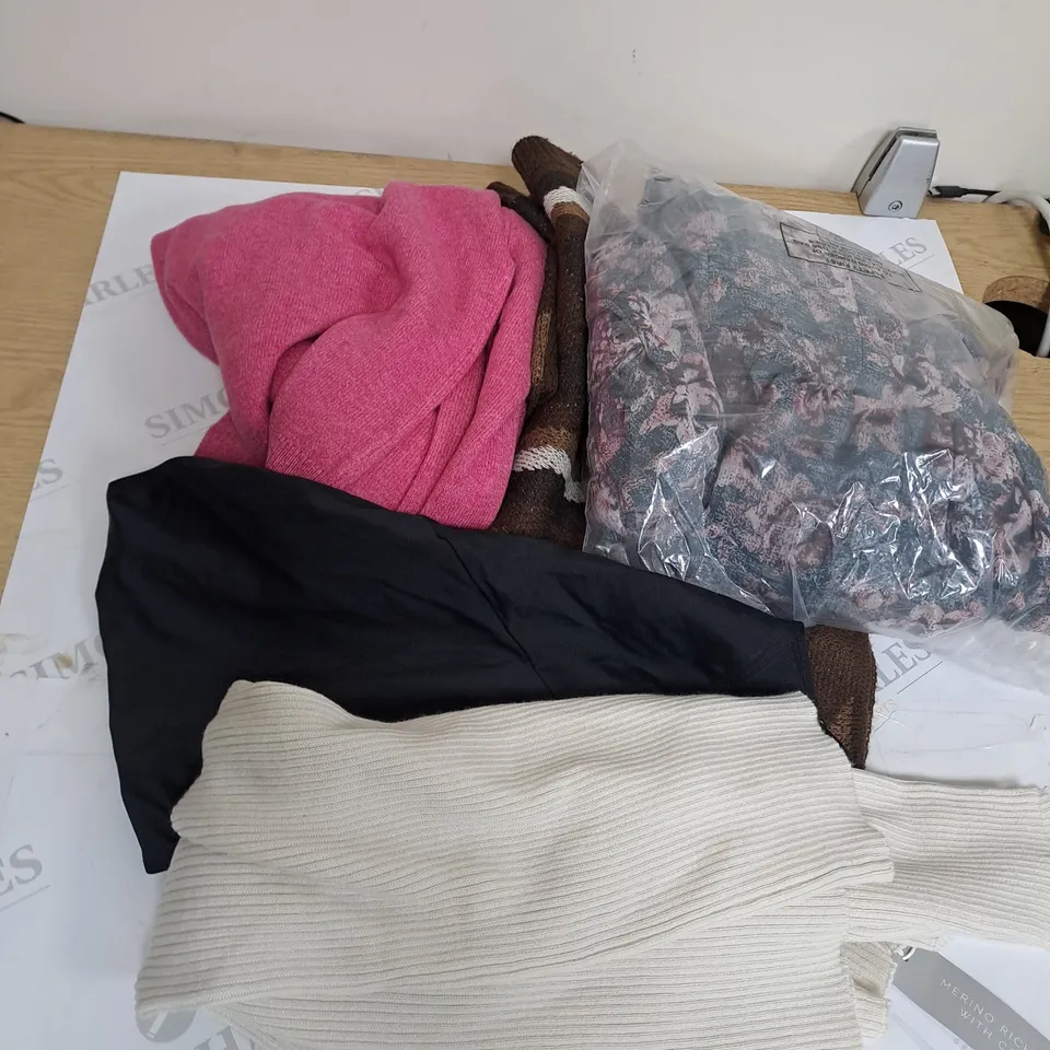 BOX OF ASSORTED CLOTHING ITEMS TOO INCLUDE JUMPERS, SHIRTS AND TROUSERS IN VARIOUS SIZES AND COLOURS   