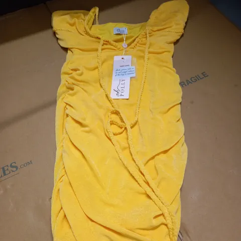 OH POLLY YELLOW RUCHED MINI DRESS - SIZE 14