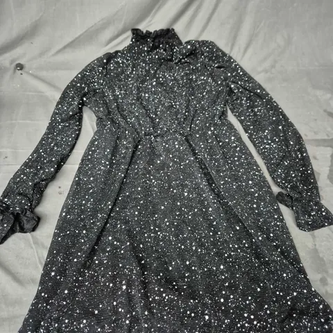 Women's speckled black long-sleeve dress – cinched waist 
