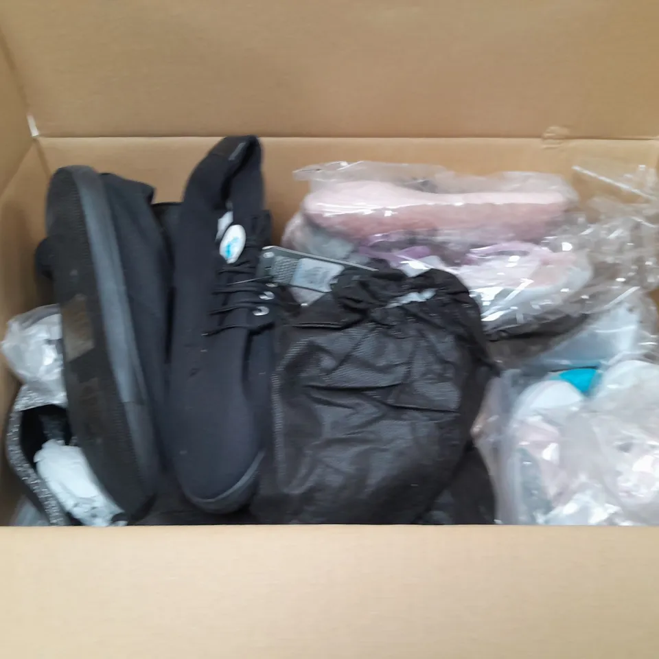 BOX OF APPROXIMATELY 10 ASSORTED WOMENS SHOES IN VARIOUS COLOURS, STYLES AND SIZES