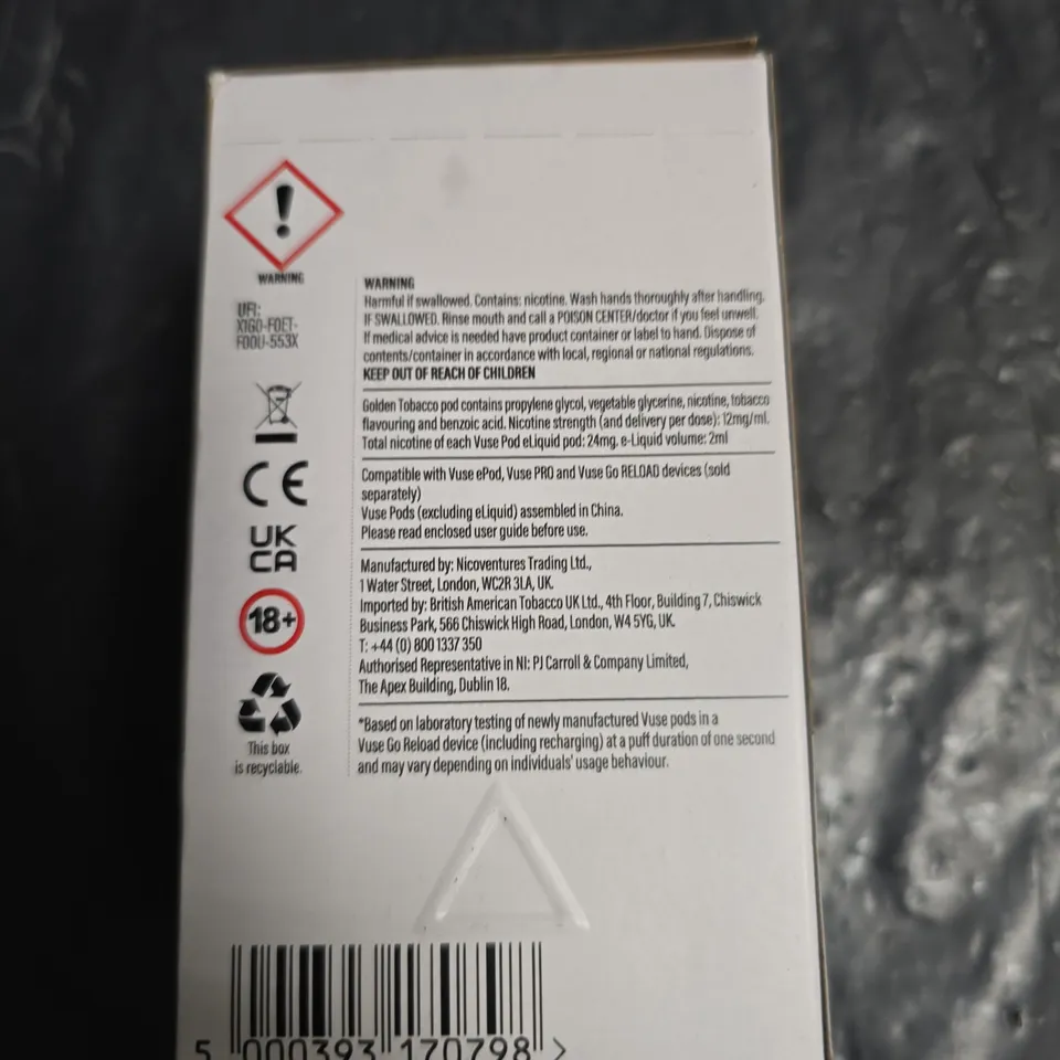 VUSE CLASSIC GOLDEN TOBACCO NICOTINE PODS – 5 X POD PACKS (12 MG/ML)