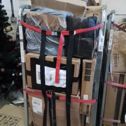 CAGE OF ASSORTED HOUSEHOLD GOODS AND PRODUCTS TO INCLUDE;LAUNDRY HAMPER,STORAGE BOX,SHOE RACK,ROLLING CART