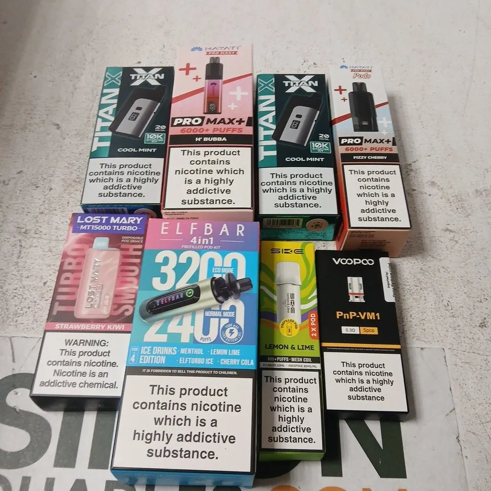APPROXIMATELY 20 ASSORTED E-CIGARETTE & VAPING ITEMS IN VARIOUS BRANDS TO INCLUDE ELFBAR, HAYATI, VOOPOO ETC