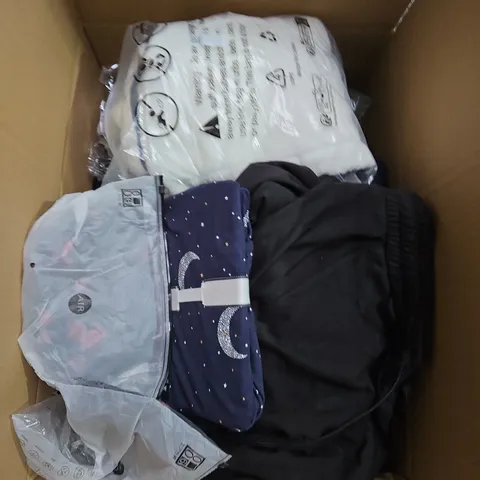 LARGE BOX OF ASSORTED CLOTHING ITEMS IN VARIOUS SIZES, STYLES AND COLOUR 