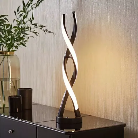 BOXED VALUELIGHTS INFINITY MATT BLACK DOUBLE TWIST INTEGRATED LED TABLE LAMP