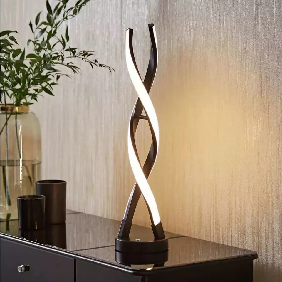 BOXED VALUELIGHTS INFINITY MATT BLACK DOUBLE TWIST INTEGRATED LED TABLE LAMP