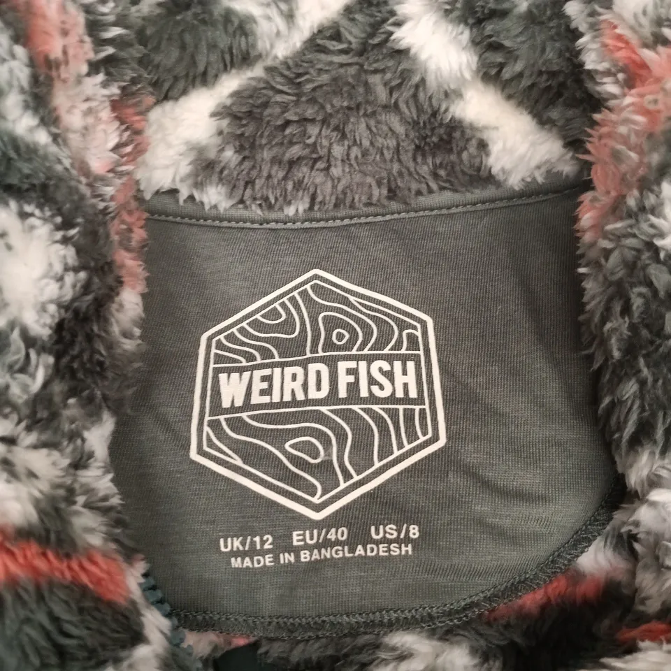 WEIRD FISH WOMEN'S FLEECE QUARTER ZIP JUMPER - GEOMETRIC PRINT, UK 12