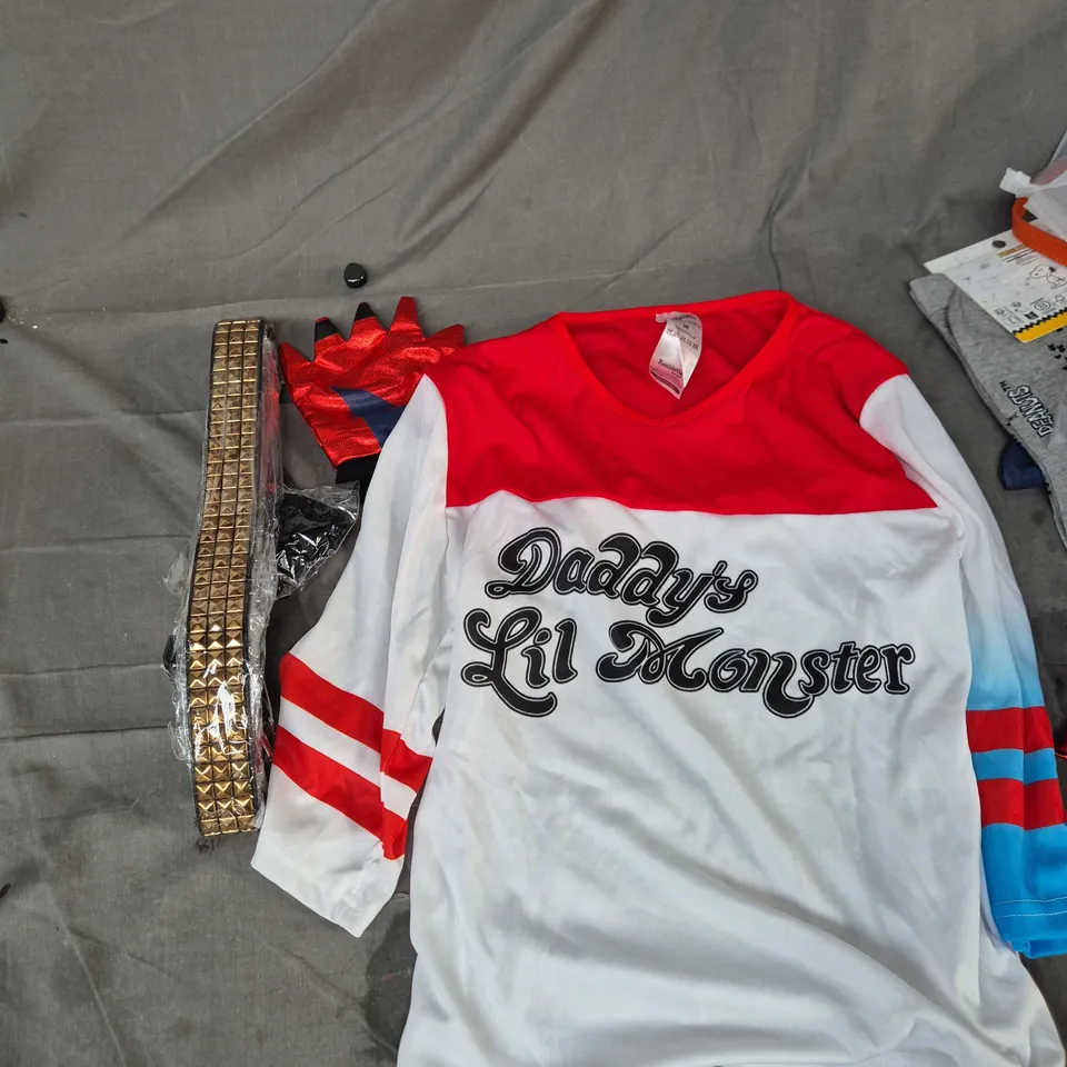 Harley Quinn Suicide Squad Costume Set – Daddy's Lil Monster top, red/blue satin jacket & belt (Size M)