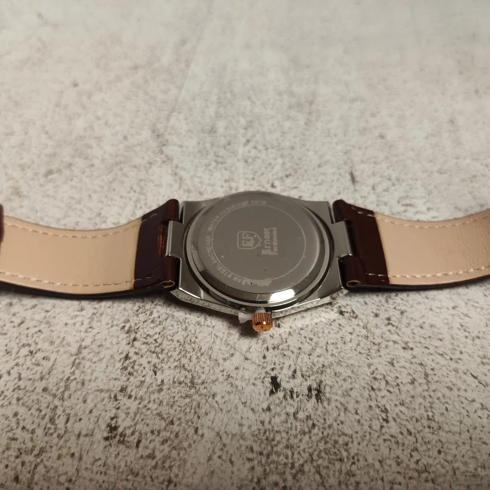 ERNEST FERDINAND WATCH WITH BROWN LEATHER STRAP, SILVER DIAL AND ROSE-GOLD BEZEL