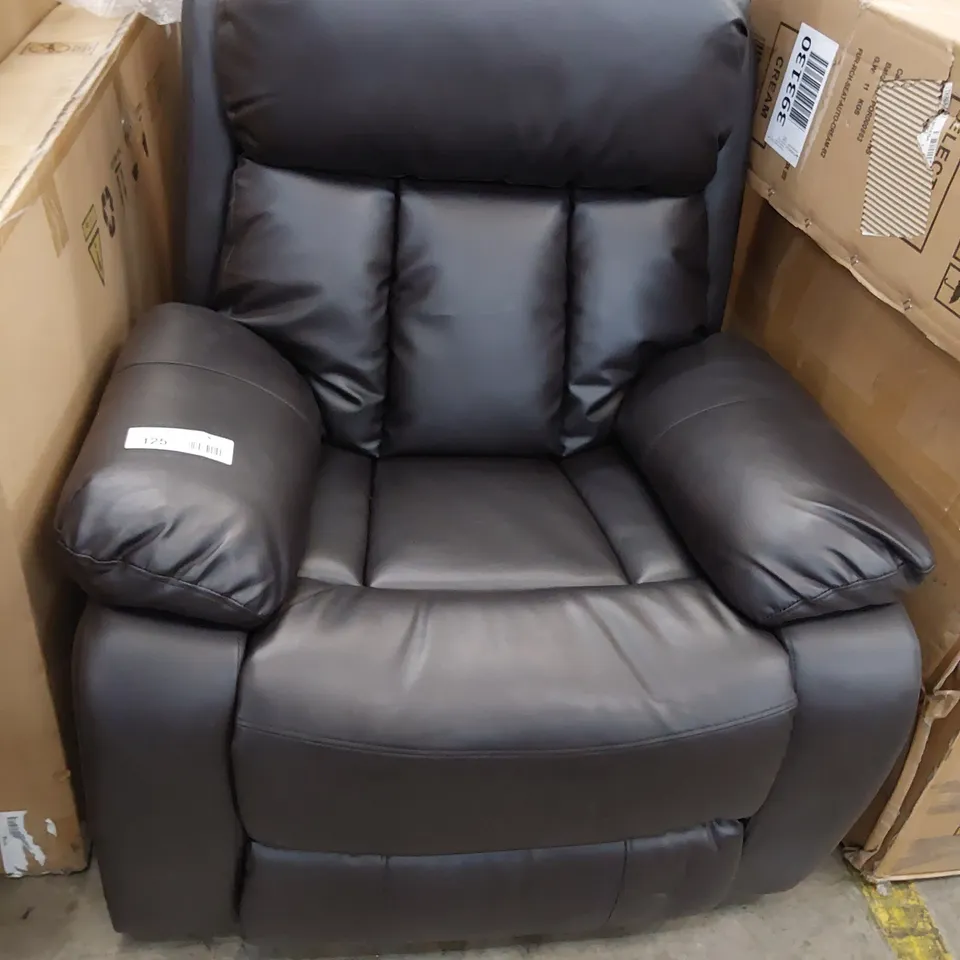 DESIGNER POWER RECLINING EASY CHAIR BLACK FAUX LEATHER 