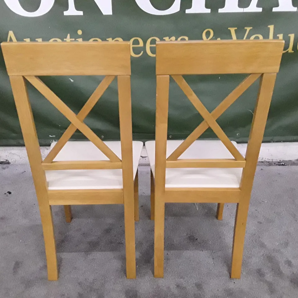 SET OF 2 NEW KENDAL OAK DINING CHAIRS (CREAM LEATHER SEAT PADS)