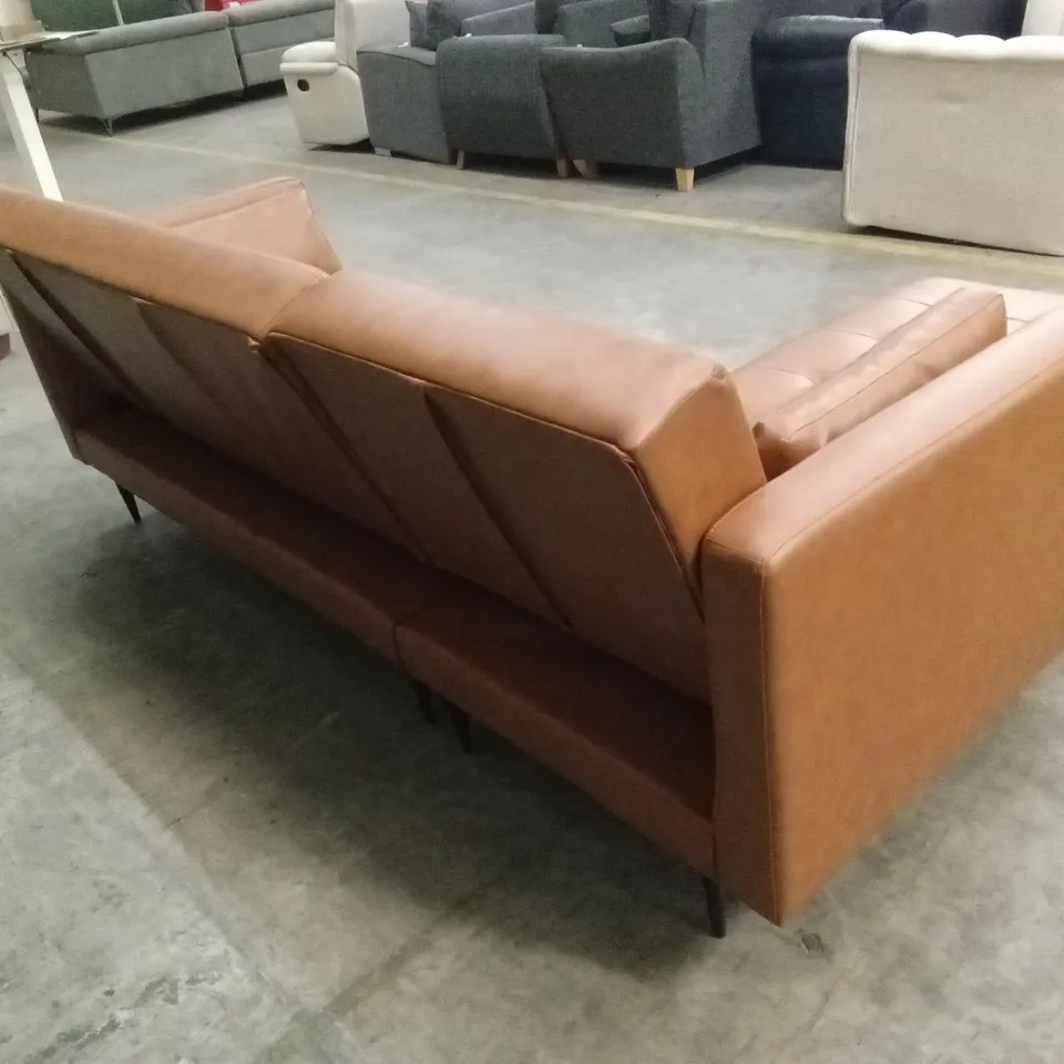 SELMA FAUX LEATHER CORNER SOFA BED - TAN