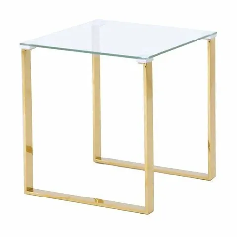 BRAND NEW BOXED MEGAN CLEAR GLASS SIDE LAMP TABLE WITH GOLD LEGS (1 BOX)