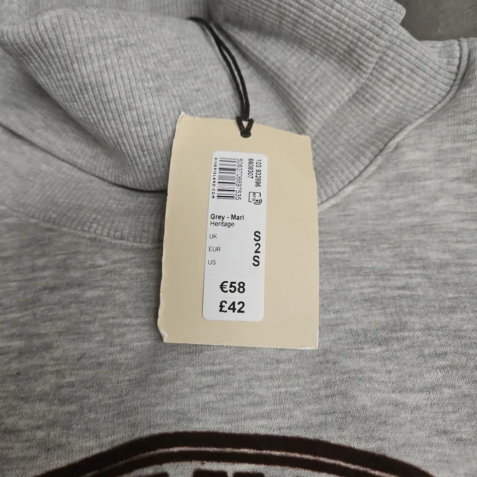 UK SIZE S RIVER ISLAND STUDIOS GREY MARL HERITAGE HOODIE – RELAXED FIT