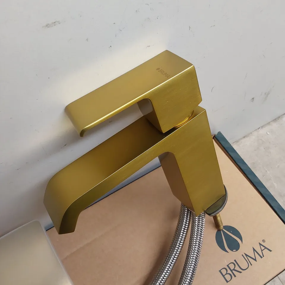 BOXED BRUMA LINEA BASIN MIXER AND PUSH-OPEN WASTE - GOLD