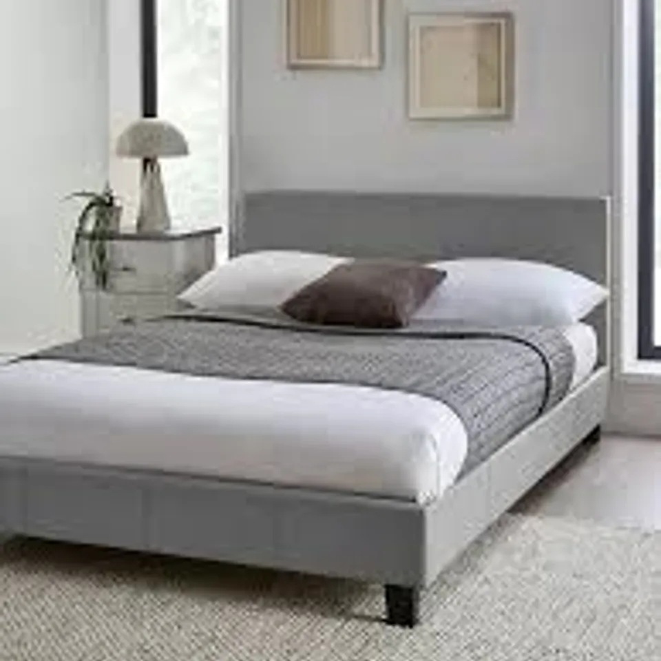 BOXED MARSTON FAUX LEATHER KING SIZE BED FRAME - GREY (2 BOXES)
