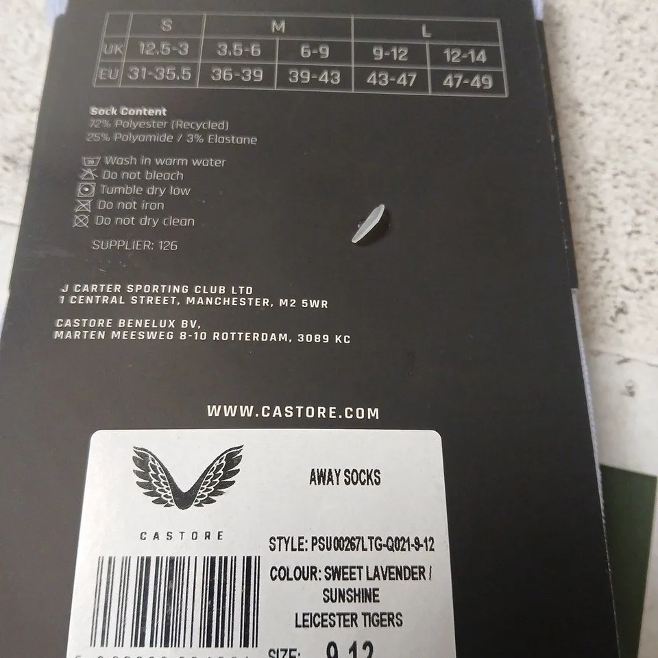 CASTORE AWAY SOCKS UK 9-12 – SWEET LAVENDER / SUNSHINE - LEICESTER TIGERS  (BOXED)