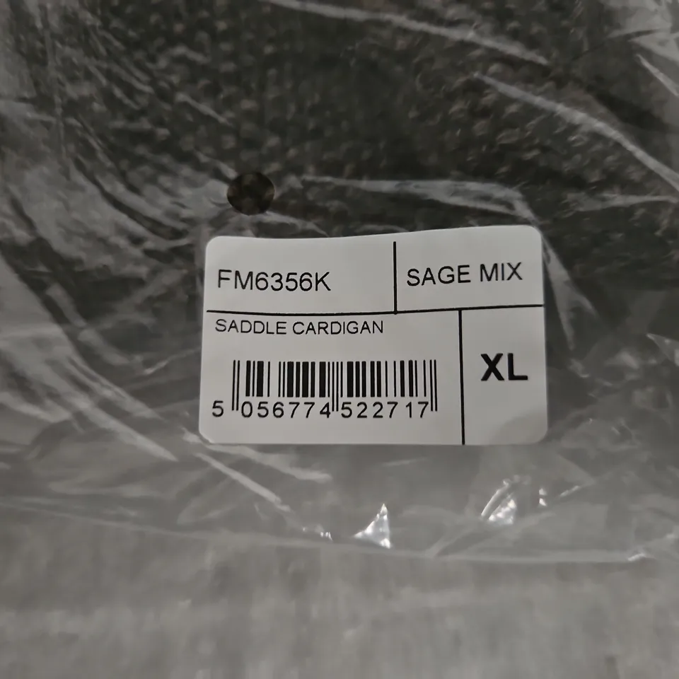 FOLK SADDLE CARDIGAN – SAGE MIX, XL