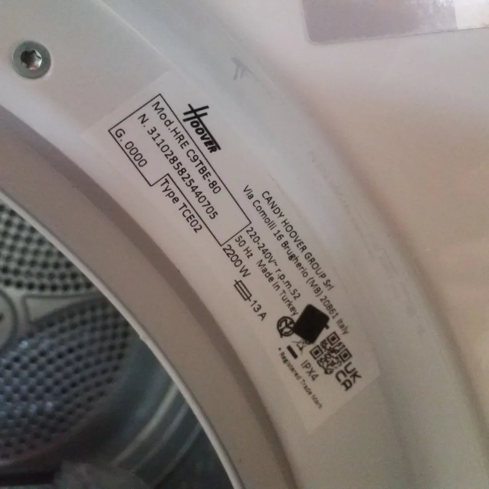 HOOVER HRE C9TBE-80 9KG CONDENSER TUMBLE DRYER - WHITE