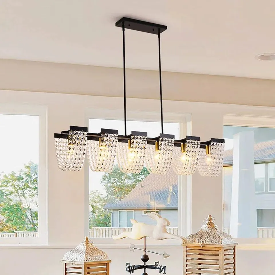 BOXED MAHAILEY 6-LIGHT CRYSTAL KITCHEN ISLAND LINEAR PENDANT (1 BOX)