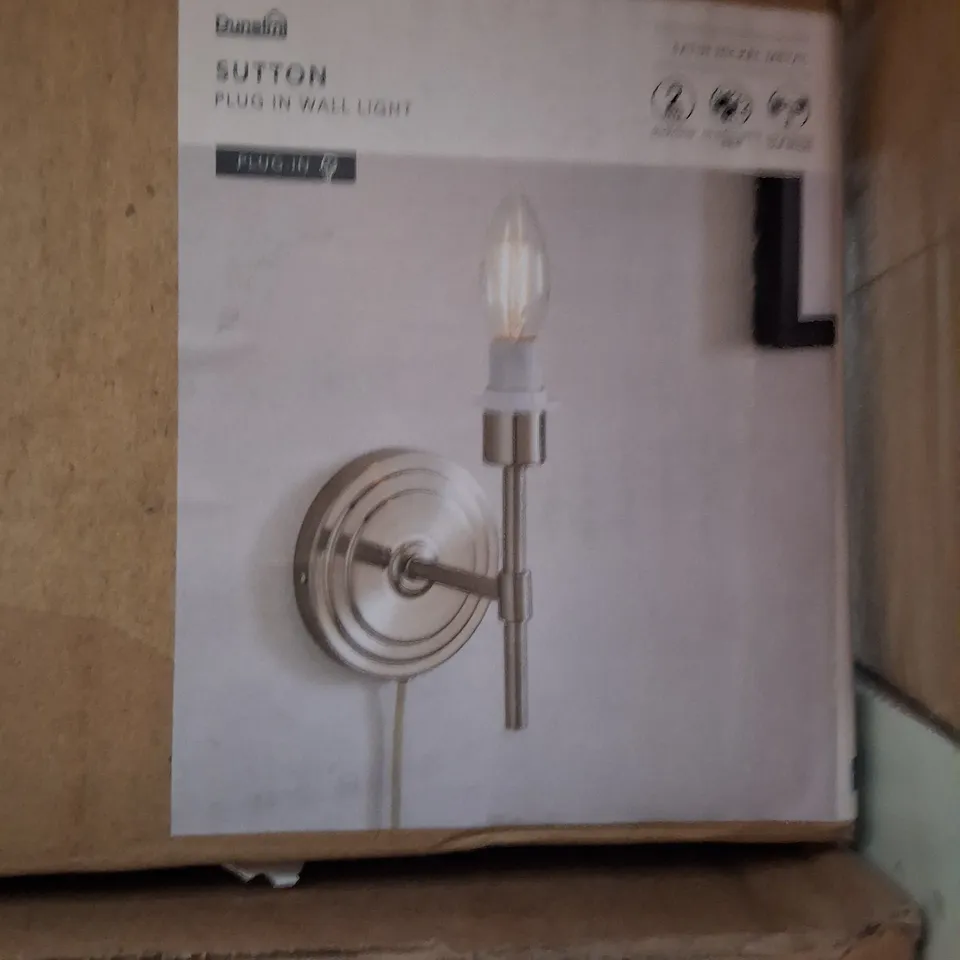 BOXED SUTTON PLUG-IN WALL LIGHT – SATIN NICKEL METAL