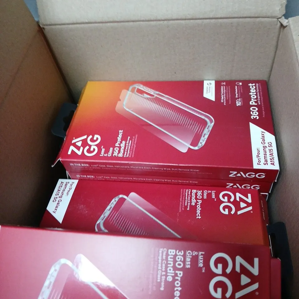 BOX OF APPROXIMATELY 18 ASSORTED PHONE CASES INCLUDING SAMSUNG GALAXY SCREEN PROTECTORS & 360 PROTECT BUNDLES – ORIGIN BY ITSKINS (A23 4G/5G) & ZAGG 360 PROTECT (A15/A15 5G) – MULTIPLE PACKS