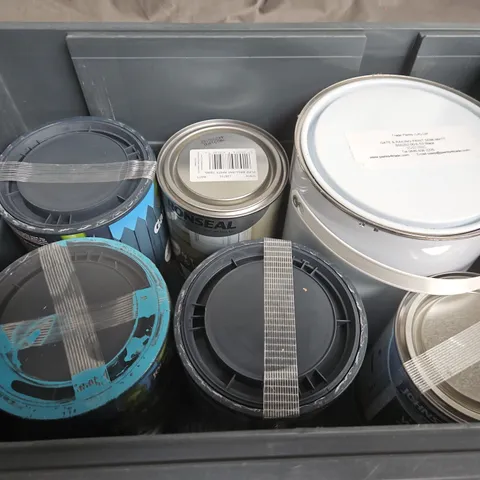 TOTE OF 6 ASSORTED PAINTS TOO INCLUDE RONSEAL , JOHNSTONES , TRADE PAINTS - COLLECTION ONLY 