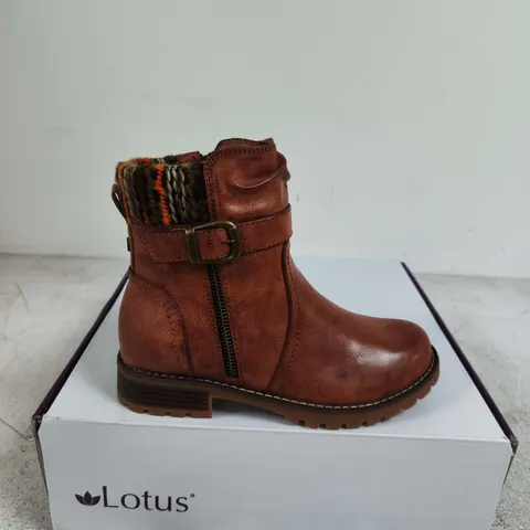 BOXED PAIR OF LOTUS BROWN LEATHER ANKLE BOOTS - SIZE 37