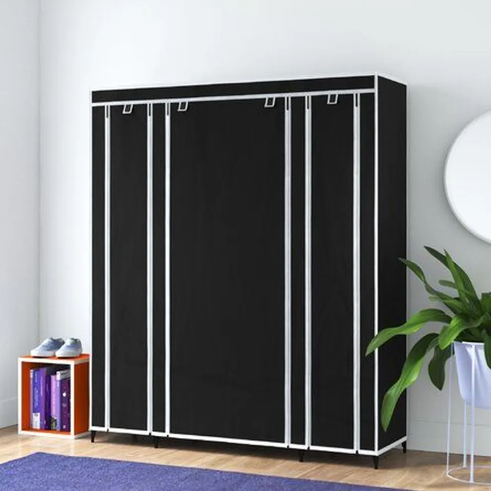 BOXED 150CM WIDE FABRIC PORTABLE WARDROBE- BLACK