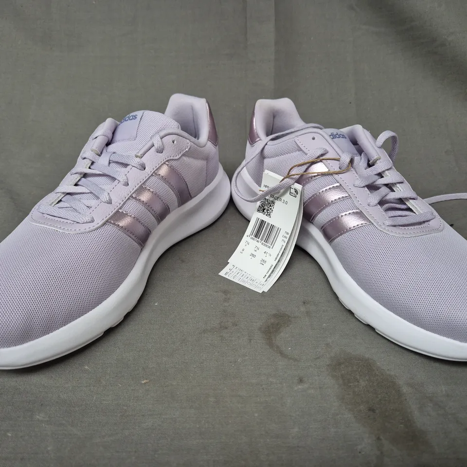 BOXED PAIR OF ADIDAS WOMEN'S LITE RACER 3.0 SHOES IN LILAC UK SIZE 7.5