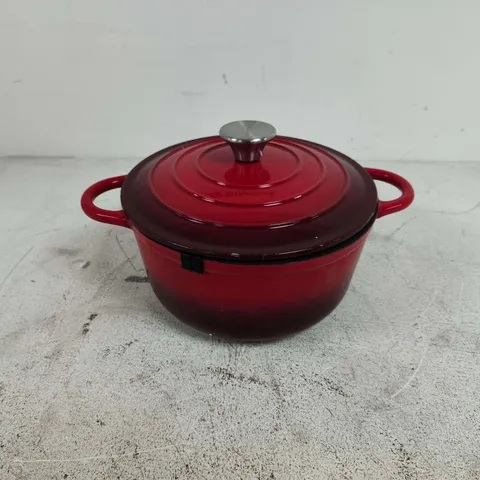 RED ENAMELLED CAST-IRON CASSEROLE DISH WITH LID