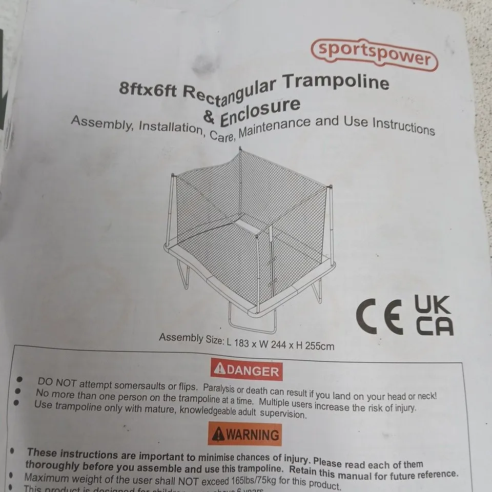 SPORTSPOWER 8FTX6FT RECTANGULAR TRAMPOLINE & ENCLOSURE PARTS