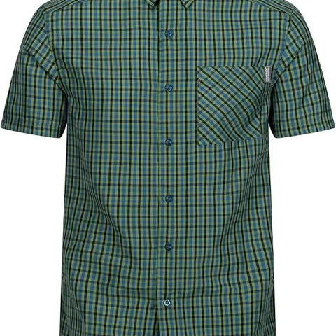 BRAND NEW REGATTA MEN'S KALAMBO VIII SHORT SLEEVE SHIRT IN PIQUANT GREEN/MOROCCAN BLUE CHECK SIZE SMALL