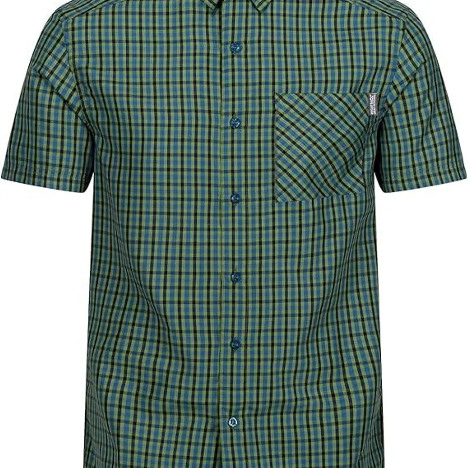 BRAND NEW REGATTA MEN'S KALAMBO VIII SHORT SLEEVE SHIRT IN PIQUANT GREEN/MOROCCAN BLUE CHECK SIZE SMALL