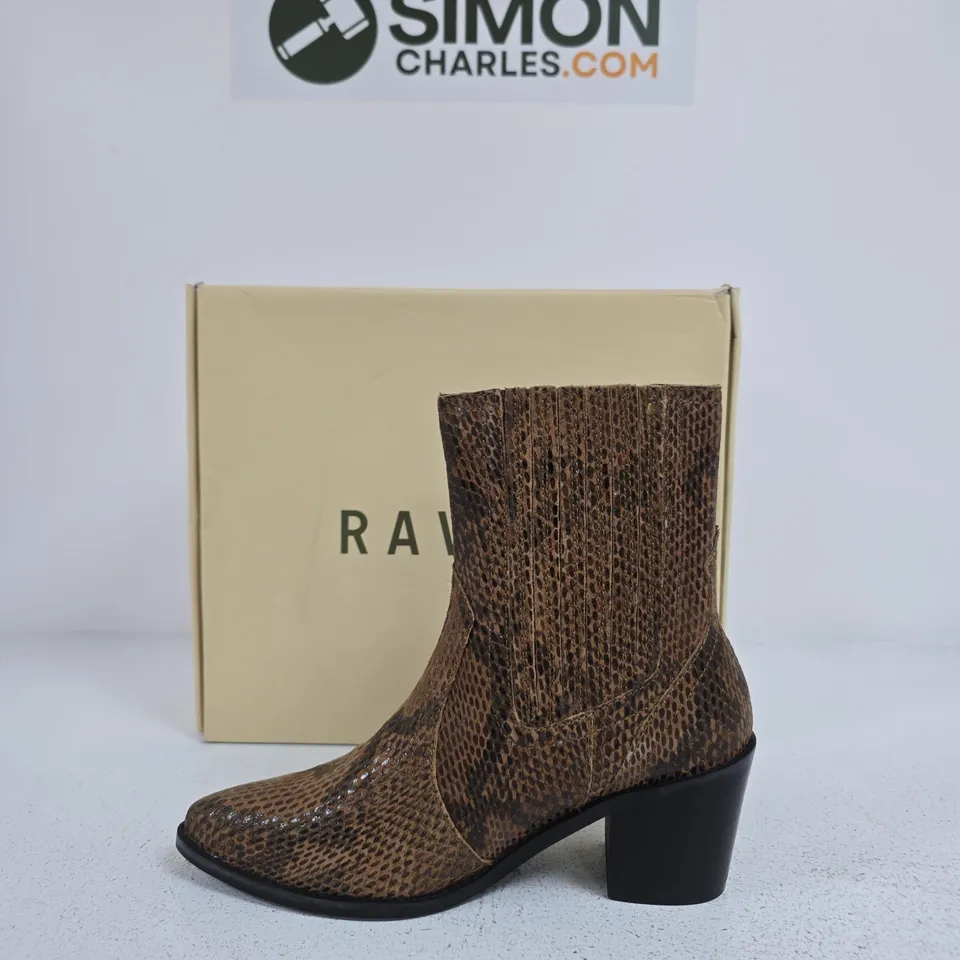 RAVEL WOMEN'S BROWN SNAKESKIN ANKLE BOOT – BLOCK HEEL SIZE 6