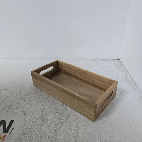 APPROXIMATELY 4 X RECTANGULAR WOODEN SERVING TRAY WITH CUT-OUT HANDLES