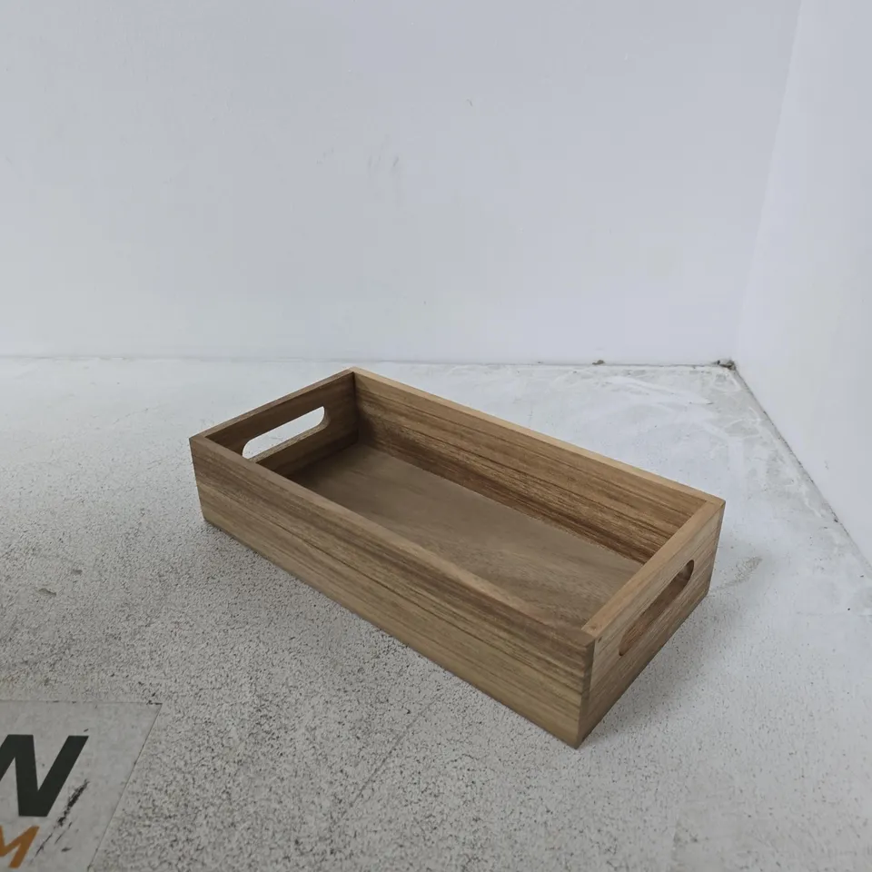 APPROXIMATELY 4 X RECTANGULAR WOODEN SERVING TRAY WITH CUT-OUT HANDLES