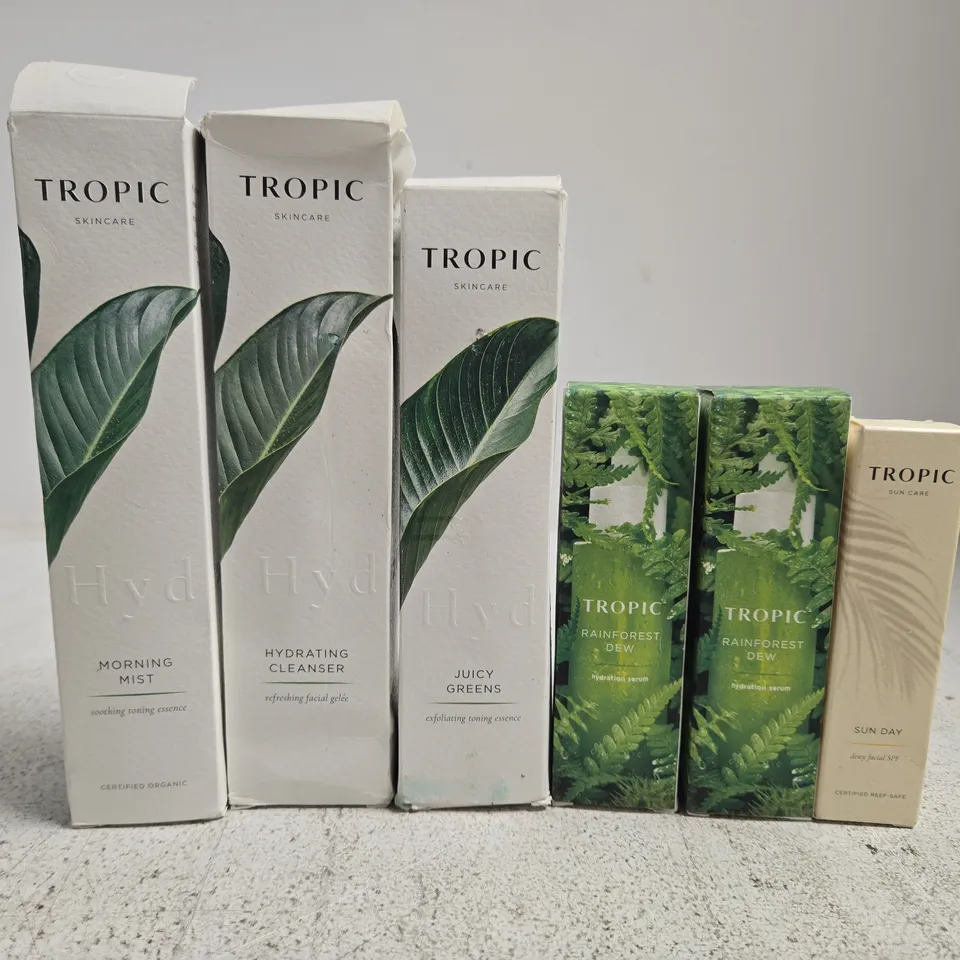 6 ASSORTED TROPIC PRODUCTS TO INCLUDE CLEANSER, TONING ESSENCE, HYDRATION SERUM, ETC 