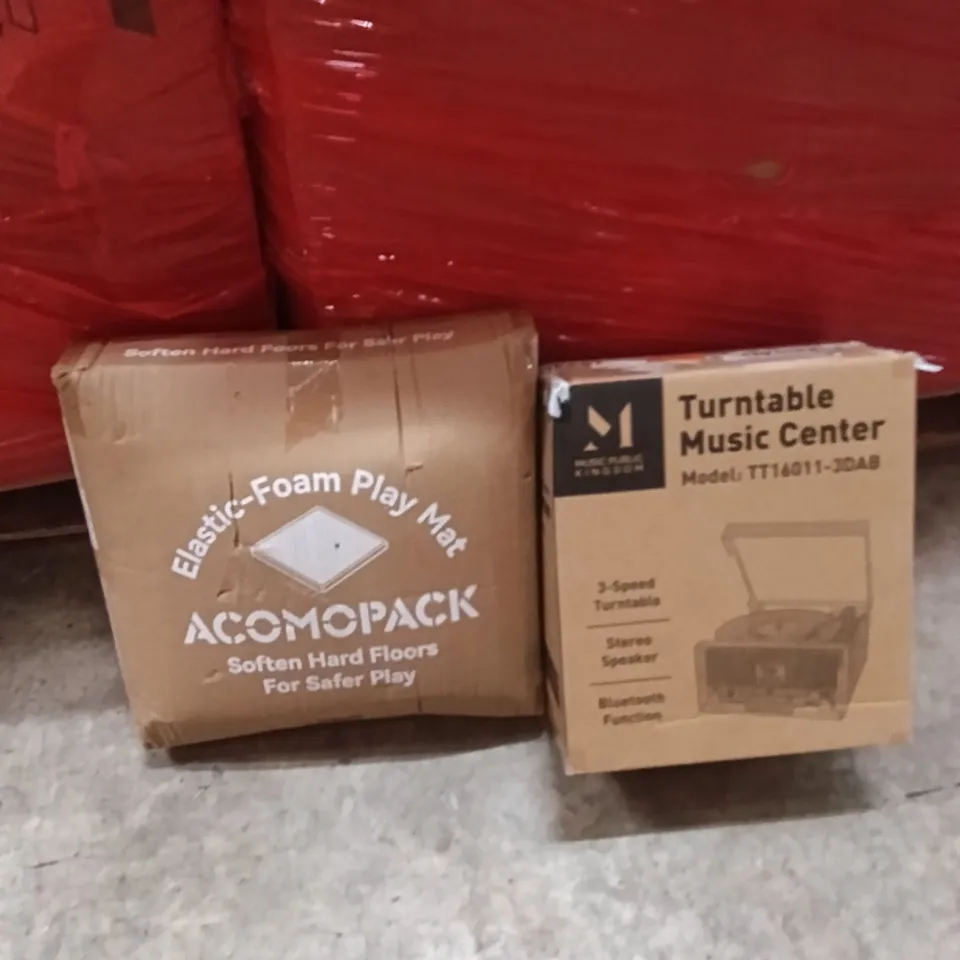 PALLET OF ASSORTED ITEMS INCLUDING - TURNTABLE MUSIC CENTRE, FOAM PLAYMAT